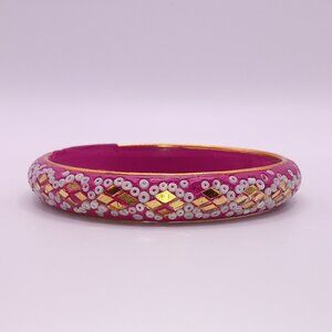 India Gold Tone Mirror White Bead Pink Bracelet